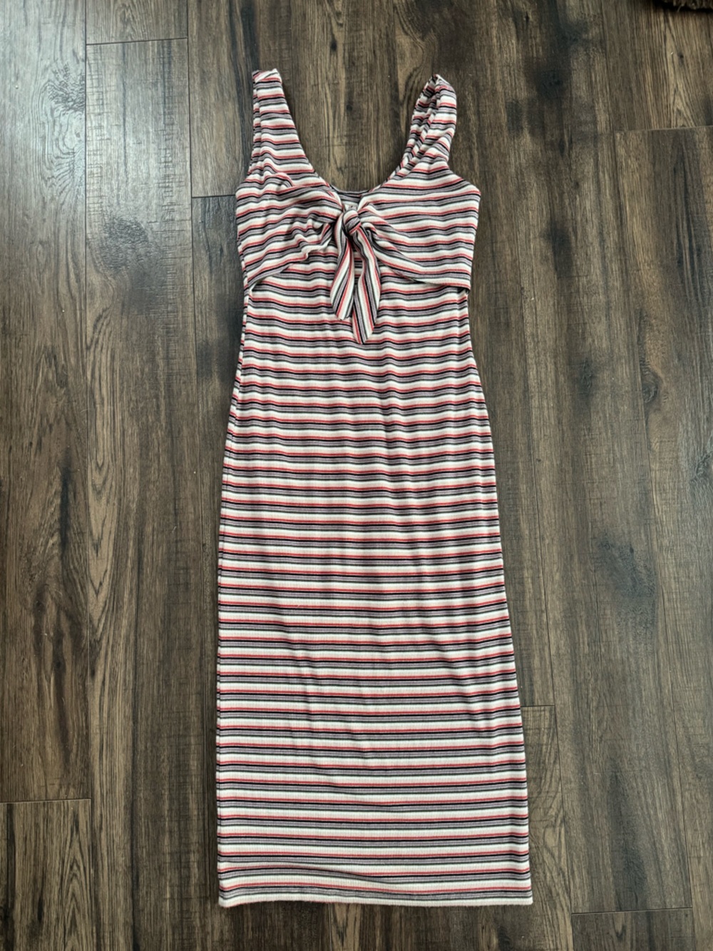 Striped Tie-Front Tank Midi Dress - Red & White purple